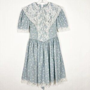 Vintage Jessica McClintock Gunne Sax Victorian Dress Lace Calico Kids Size 10